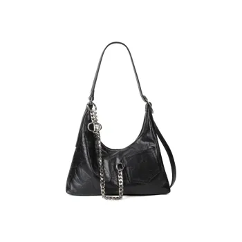 YOCAMU Cow Leather Shoulder Bag Crossbody Bag Large Size Unisex Black/White