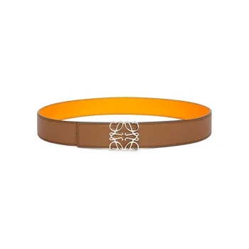 LOEWE Double Sided Smooth Buckle Leather Belts Men's Brown Width 4cm