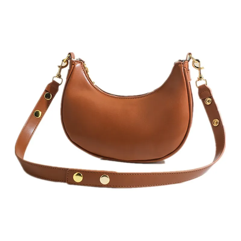 NOMK PU Crescent Bag, Small Square Bag, Shoulder Bag, Saddle Bag, Shoulder Bag Regular Women's Black/Brown-3