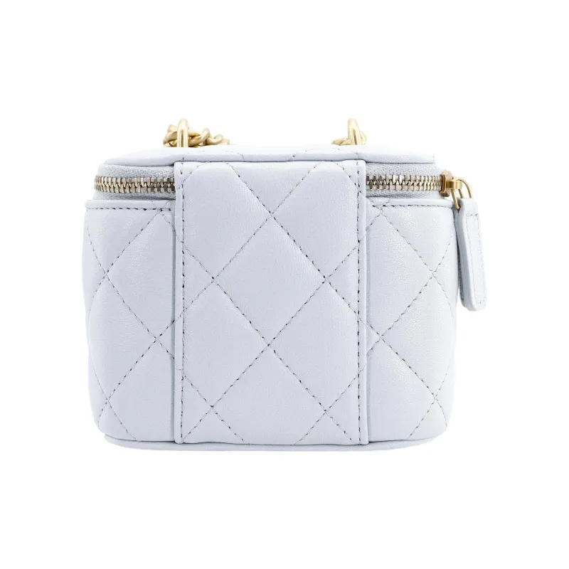 CHANEL Sheepskin Square Box Shoulder Bag, Crossbody Bag Trumpets Women's Light Gray Blue-2