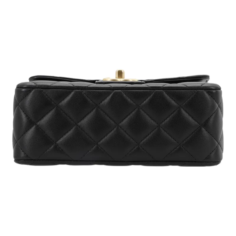 CHANEL Lambskin Chain Bag, Crossbody Bag, Shoulder Bag Women's Black-3