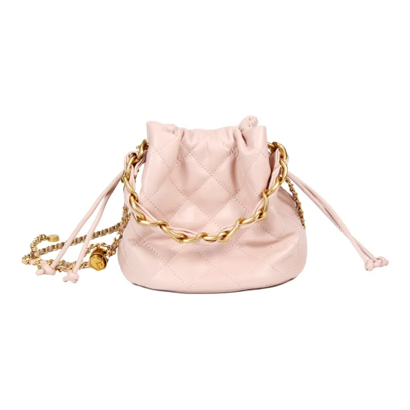 YOCAMU The First Layer Of Calfskin Bucket Bag Chain Shoulder Bag Crossbody Bag Handbag Regular Women's White/Pink/Black-6