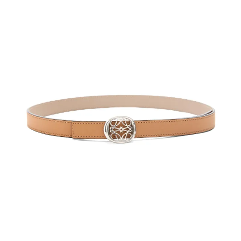 LOEWE Five Hole Adjustable Double Sided Belt Pin Buckle Leather Belts Women's Khaki/Orange Width  2cm-1