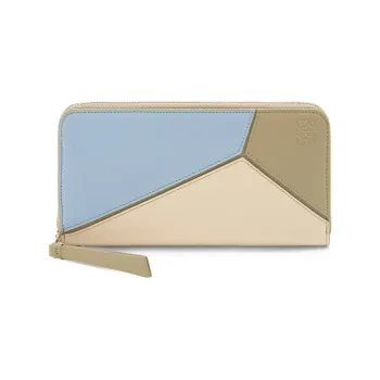 LOEWE Puzzle Calfskin Wallet Women's Blue/Sage Green/Beige