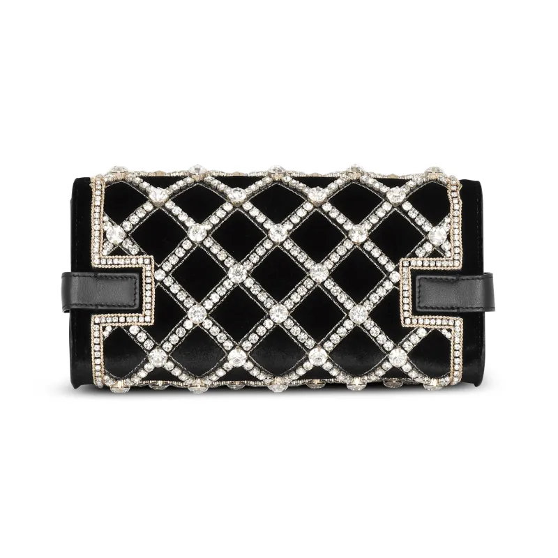 BALMAIN B-BUZZ Cow Leather One Shoulder Crossbody Clutches Women's Black-2
