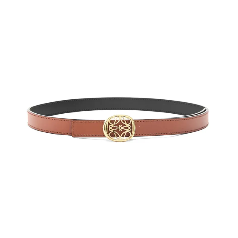 LOEWE Metal Logo With Buckle, Smooth Buckle Cow Leather Belts Women's Brown 2cm-0
