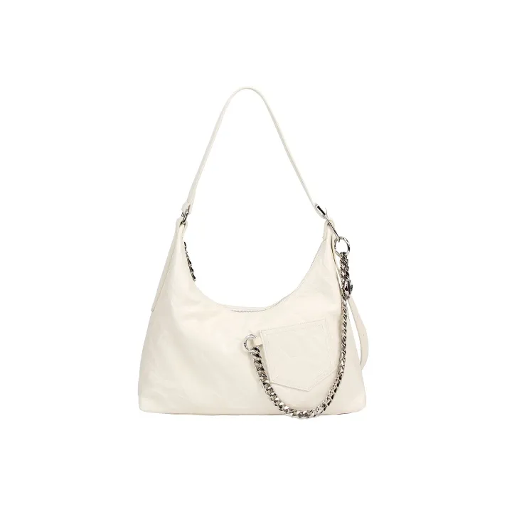 YOCAMU Cow Leather Shoulder Bag Crossbody Bag Large Size Unisex Black/White-5