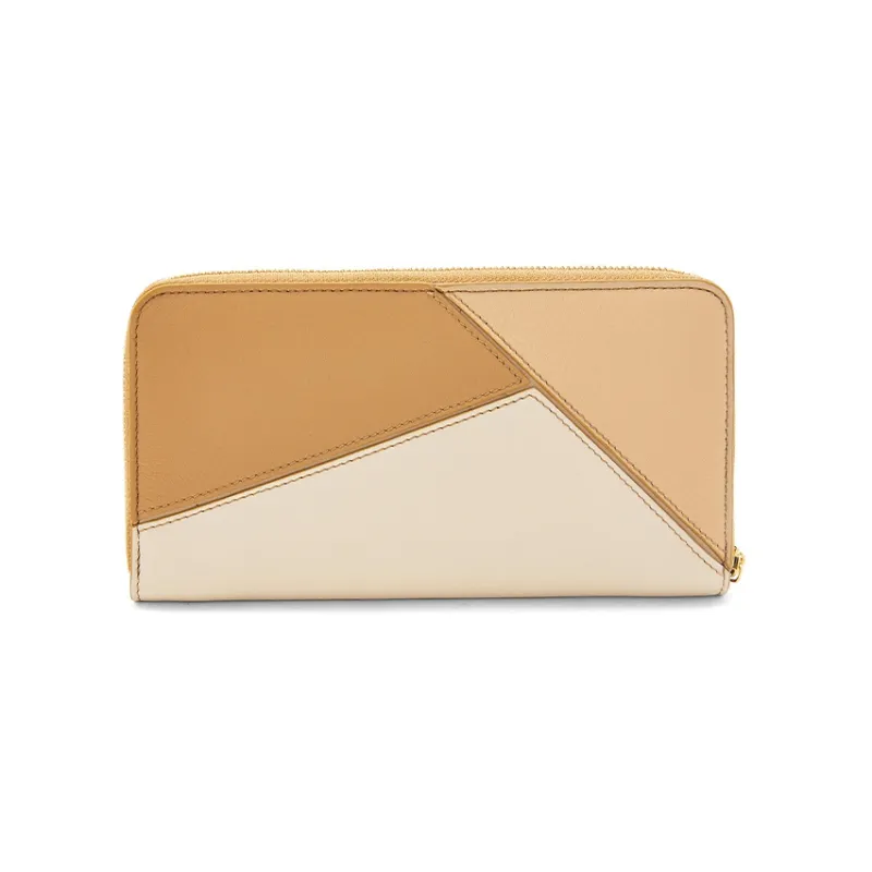 LOEWE Puzzle Calfskin Wallet Women's Beige/Taupe/Gold-1