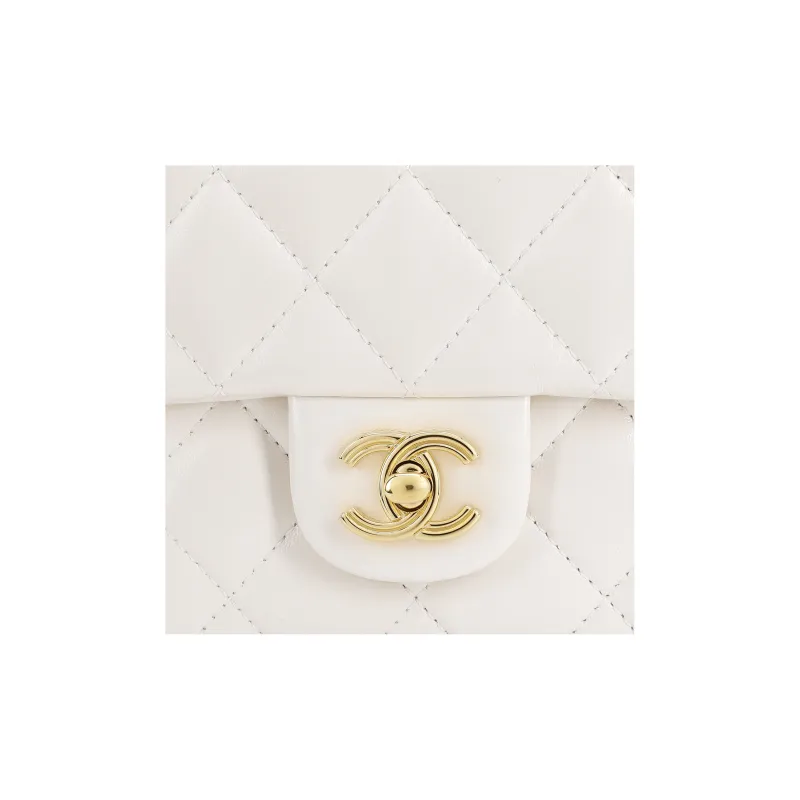 CHANEL Bright Lambskin Flap Bag, Shoulder Bag, Crossbody Bag, Handbag Regular Women's White-4
