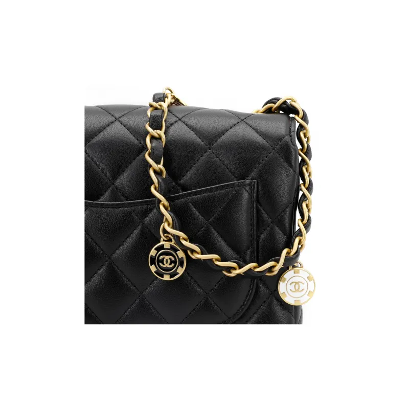 CHANEL Lambskin Chain Bag, Crossbody Bag, Shoulder Bag Women's Black-4