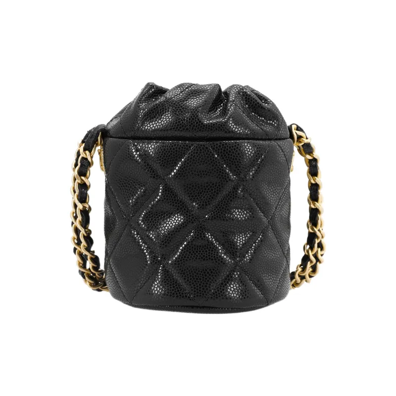 CHANEL 22A Early Autumn Grain Embossed Cow Leather Bucket Bag Crossbody Bag Mini Women's White/Black-7