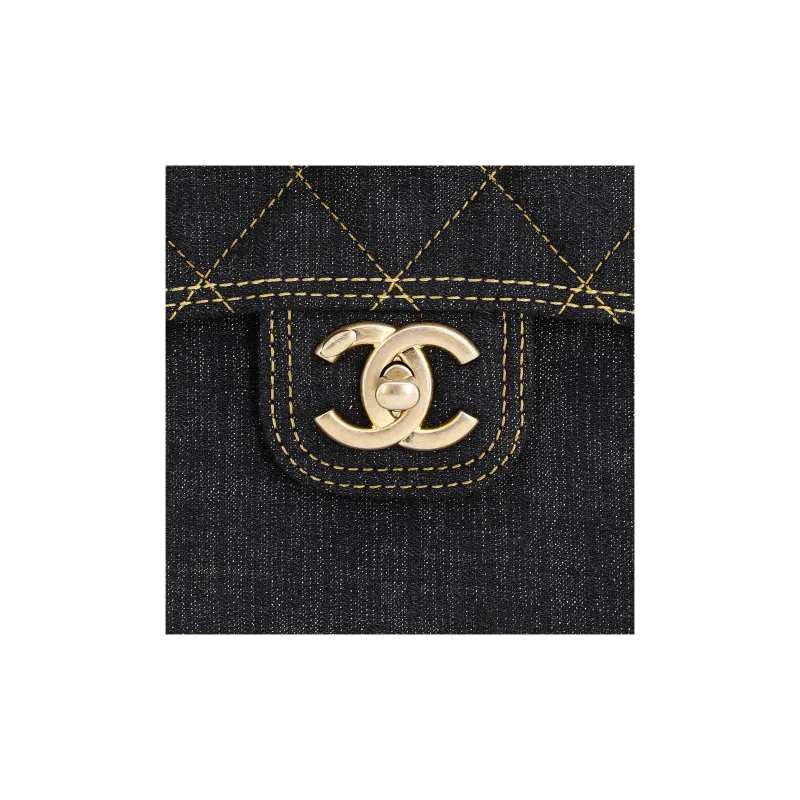 CHANEL Denim Messenger Bag Shoulder Bag Crossbody Bag Medium Size Women's Washable Denim Black Gray-4