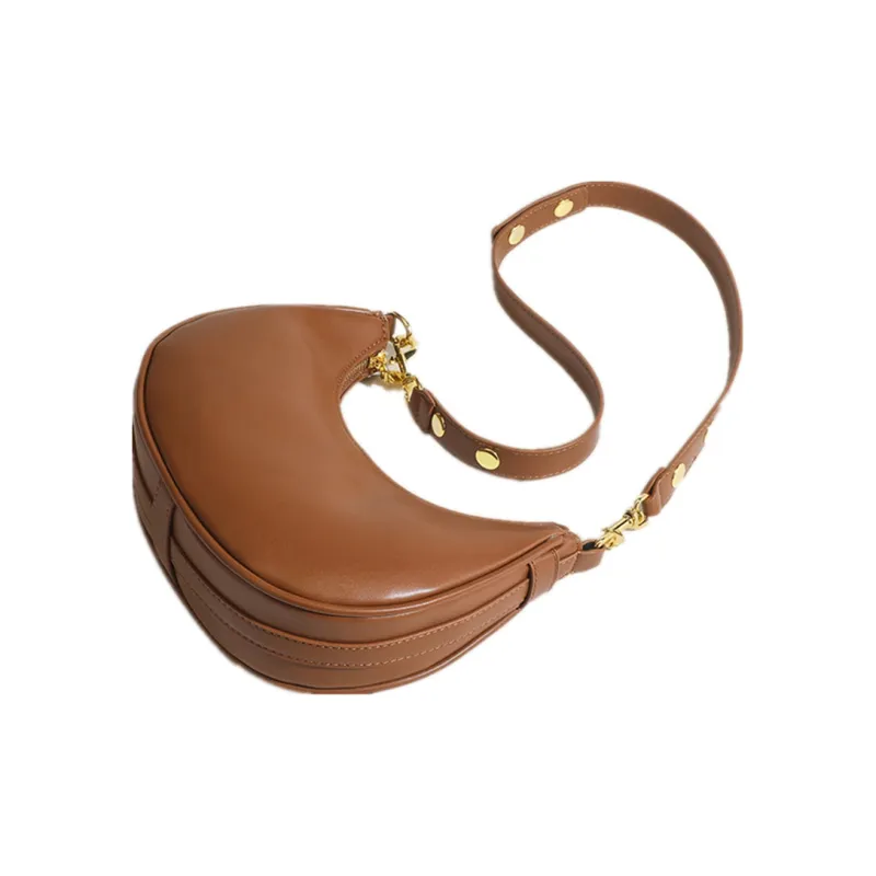NOMK PU Crescent Bag, Small Square Bag, Shoulder Bag, Saddle Bag, Shoulder Bag Regular Women's Black/Brown-5