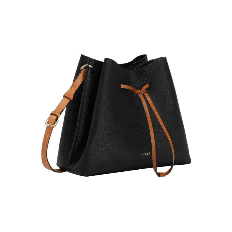 Furla Gioia Grained Calfskin Bucket Bags Shoulder Bag Crossbody Bag Small Size Women's Black-1