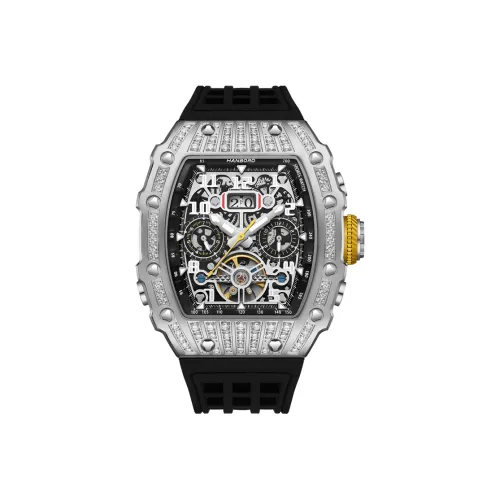 HANBORO Automatic Mechanical Movement Silicone Strap Watch Unisex Black Dial HBR900.2