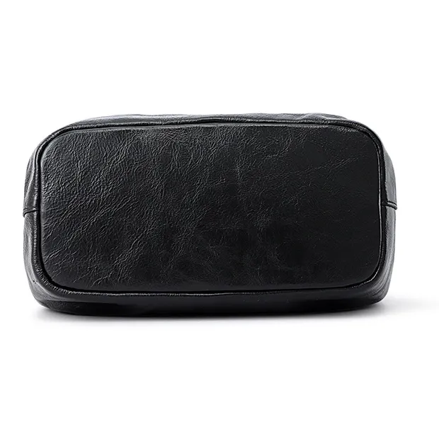 FION Cow Leather Genuine Leather Dome Bag Shoulder Bag Women's Black-5
