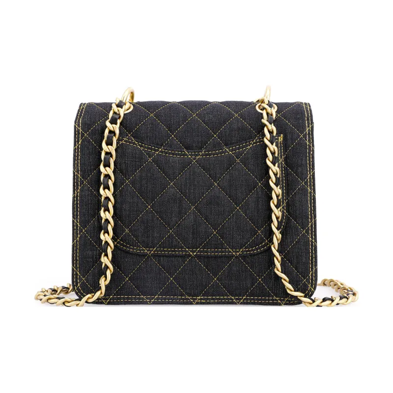 CHANEL Denim Messenger Bag Shoulder Bag Crossbody Bag Medium Size Women's Washable Denim Black Gray-2