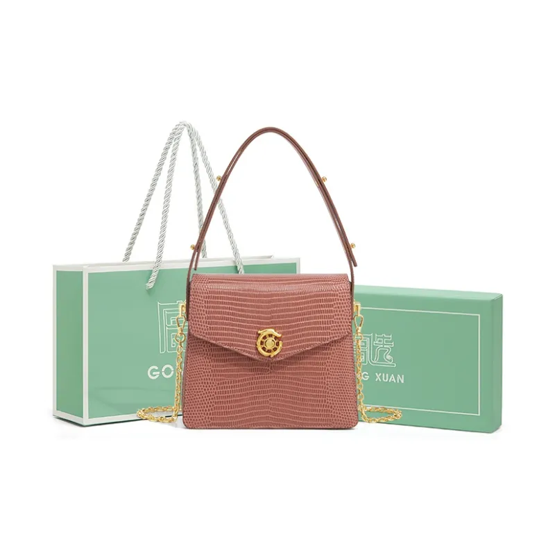 Gong Xuan Lizard Embossed Cow Leather Chain Bag, Shoulder Bag, Crossbody Bag, Handbag Regular Women's-7