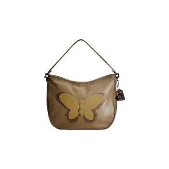 COACH Soft Tabby Leather Hobo Bag Handbag Shoulder Bag Women's Tin Gray With Army Green Accents