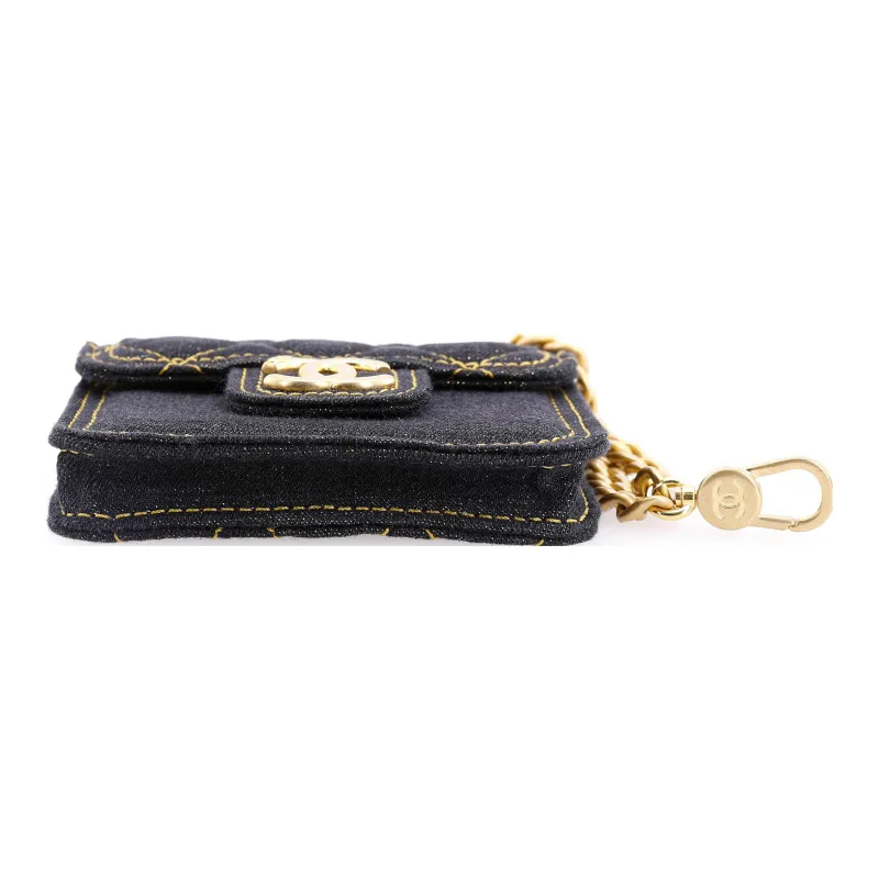 CHANEL Denim Earphone Case Charm Coin Purse Women's Black-3