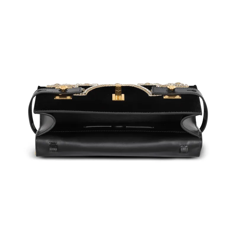 BALMAIN B-BUZZ Cow Leather One Shoulder Crossbody Clutches Women's Black-3
