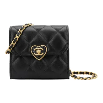 CHANEL Lambskin One Shoulder Handheld Crossbody Bag Women's Black