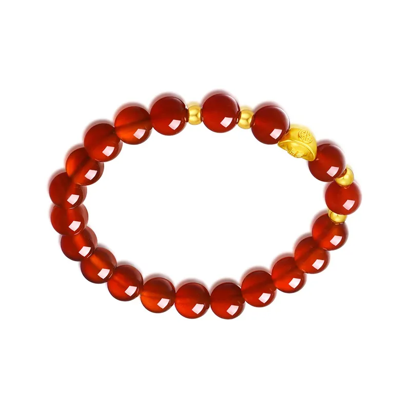 CHOW TAI FOOK Elegant Fu Character Gold Ingot, Gold Fortune Bead # Good Luck Chalcedony Fixed Price Bracelets Unisex-1