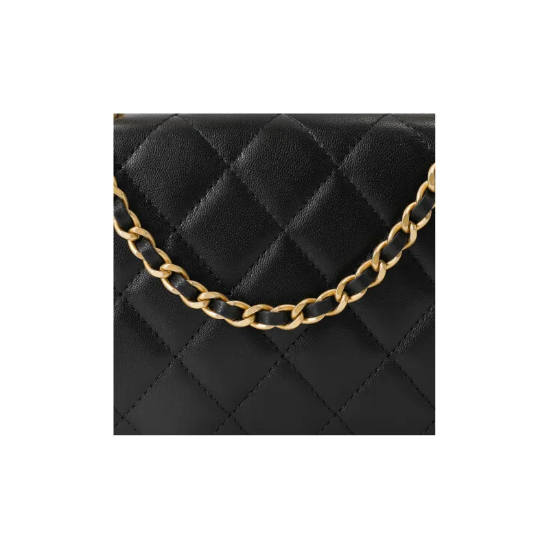 CHANEL Gold Metal With Lambskin Kelly Bag, Shoulder Bag, Crossbody Handbag Tubas Women's Black-5