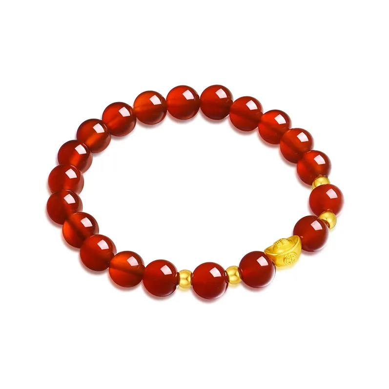 CHOW TAI FOOK Elegant Fu Character Gold Ingot, Gold Fortune Bead # Good Luck Chalcedony Fixed Price Bracelets Unisex-2