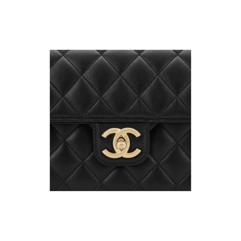 CHANEL Lambskin Chain Bag, Crossbody Bag, Shoulder Bag Women's Black-5
