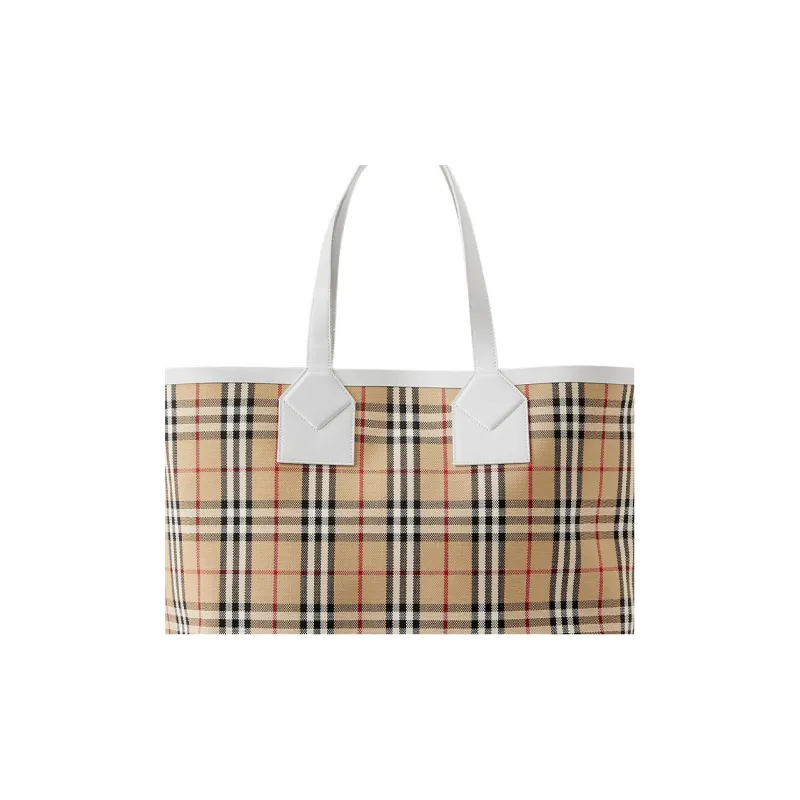 Burberry Cotton With Calfskin Trim Tote Bag, Shopping Bag, Handbag Tubas Women's Archive Beige/White-5