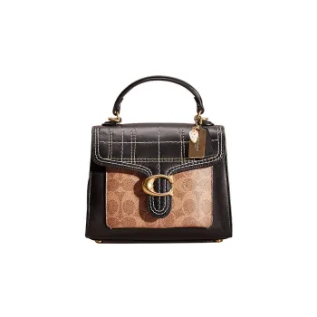 COACH Top Handle Suede With Canvas And Calfskin Handbag Shoulder Bag Crossbody Bag Small Size Women's Black & Brown