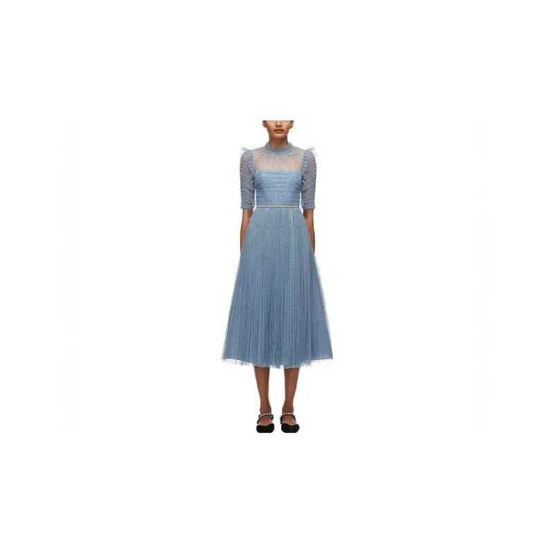 Self portrait Short Sleeved Dress Women's Haze Blue-1