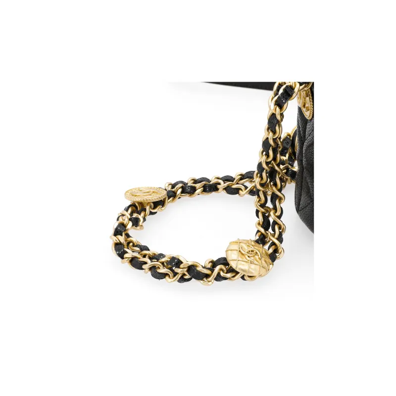 CHANEL 22A Early Autumn Grain Embossed Cow Leather Bucket Bag Crossbody Bag Mini Women's White/Black-8