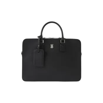 Burberry Calfskin Portable Briefcases Medium Size Men's Black