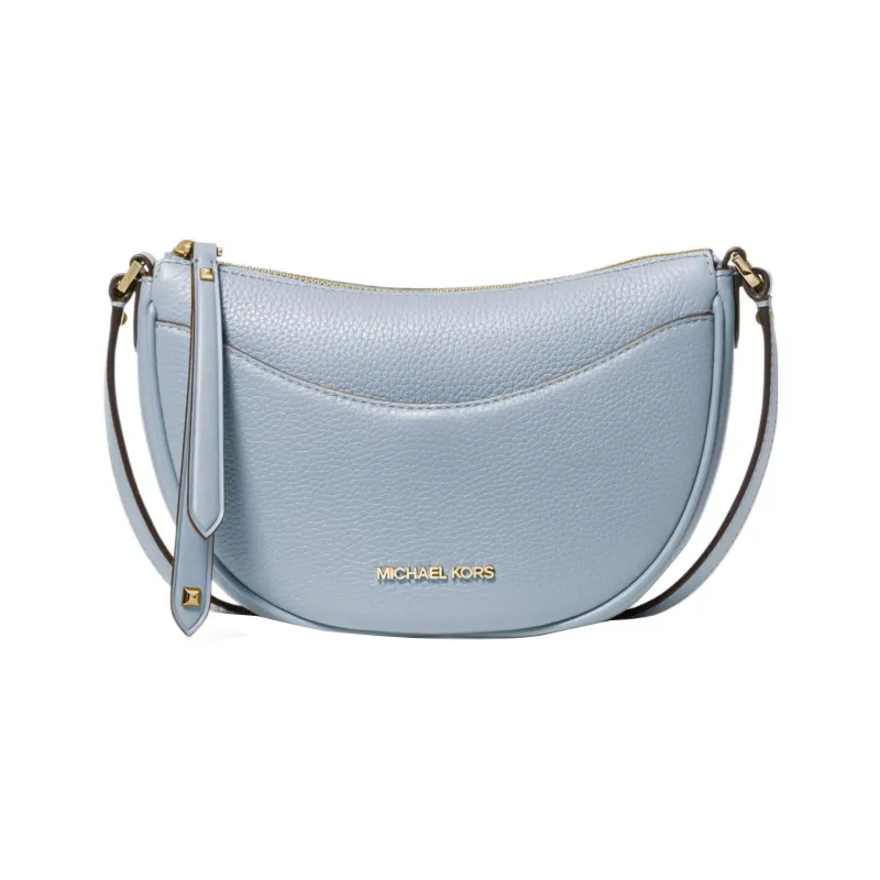 MICHAEL KORS Leather Crescent Bag, Shoulder Bag, Crossbody Bag Trumpets Women's Light Blue-0