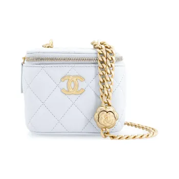 CHANEL Sheepskin Square Box Shoulder Bag, Crossbody Bag Trumpets Women's Light Gray Blue