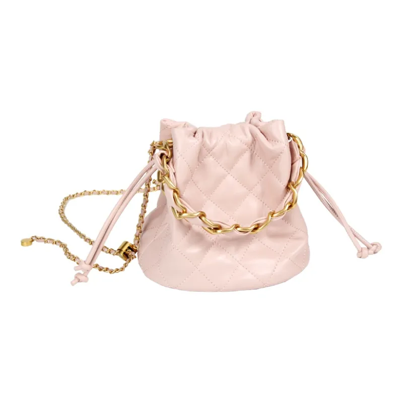 YOCAMU The First Layer Of Calfskin Bucket Bag Chain Shoulder Bag Crossbody Bag Handbag Regular Women's White/Pink/Black-7