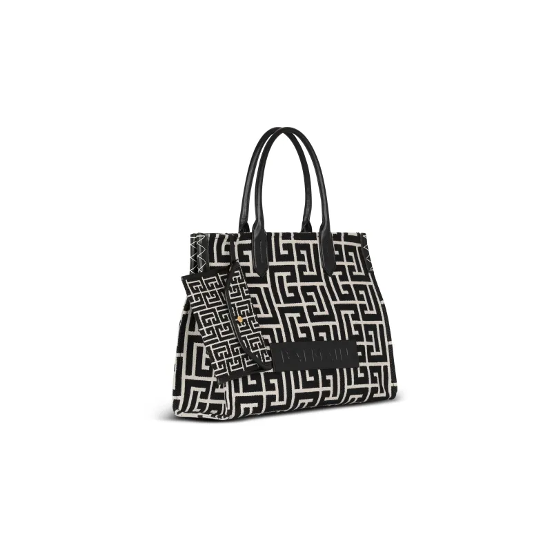 BALMAIN B Army 42 Monogrammed Jacquard Tote Bag-1