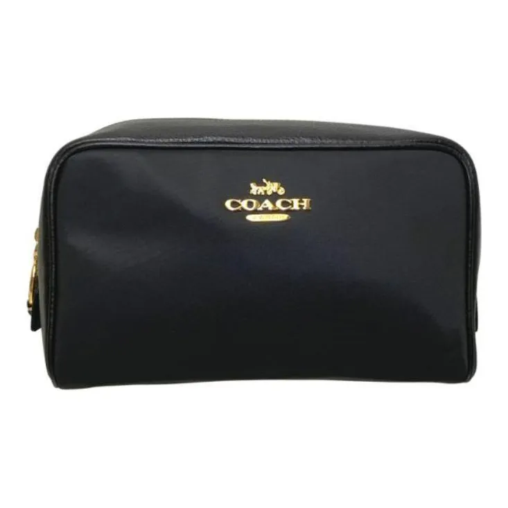 COACH Ellis Recycled Nylon Twill Refined Pebbled Leather Clutch Makeup Bag Women's Black-0