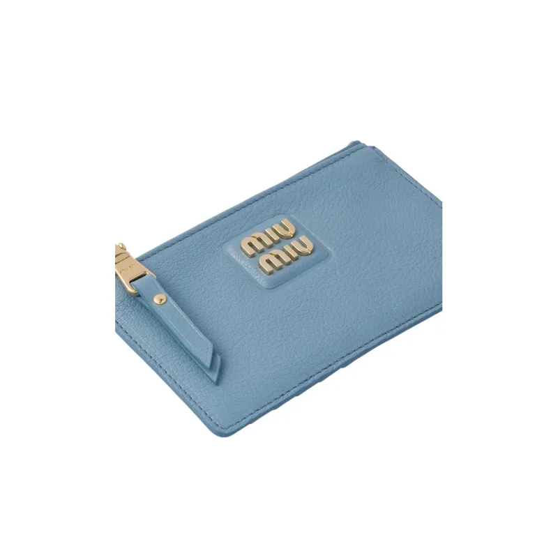 MIU MIU Leather Envelope Bag Wallet Women's Blue-4