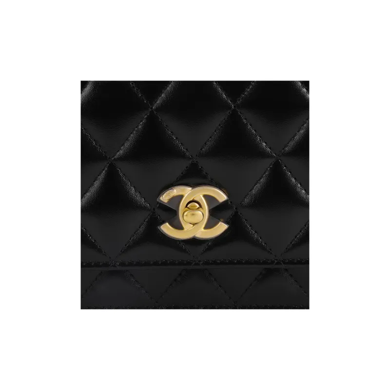 CHANEL 23P SS Glossy Leather Chain Bag, Handbag, Shoulder Bag, Crossbody Bag Trumpets Women's Black-3