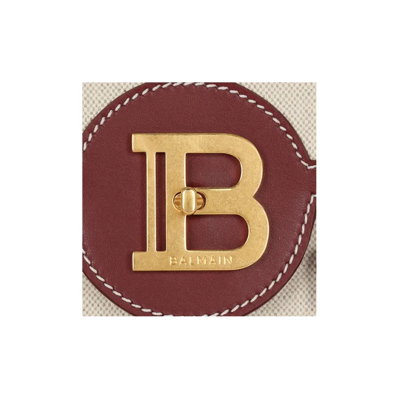 BALMAIN B BUZZ Canvas Leather Canvas Bag, Shoulder Bag, Crossbody Bag, Handbag Women's Beige-5