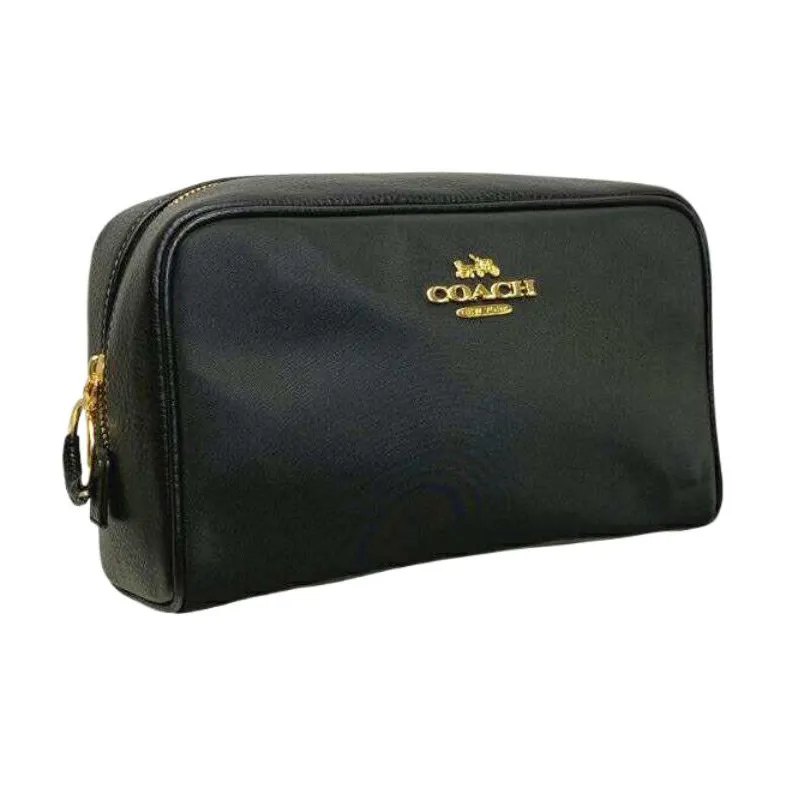 COACH Ellis Recycled Nylon Twill Refined Pebbled Leather Clutch Makeup Bag Women's Black-1