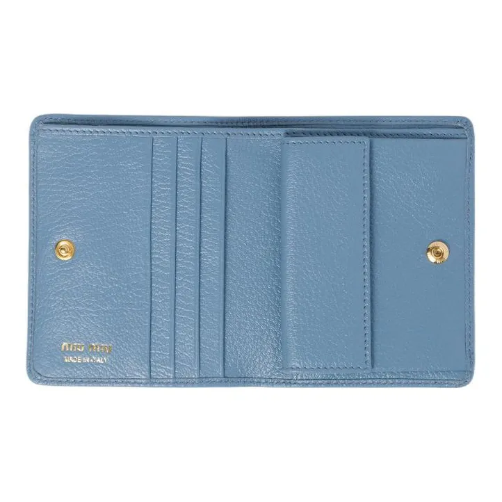MIU MIU Leather Wallet Trumpets Women's Blue-2