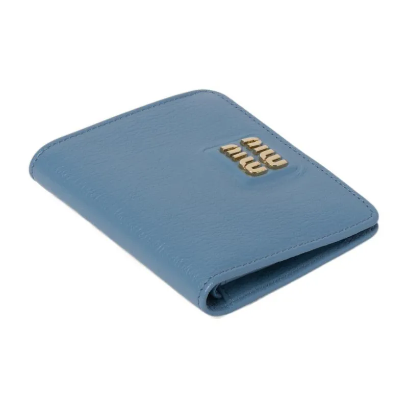 MIU MIU Leather Wallet Trumpets Women's Blue-3