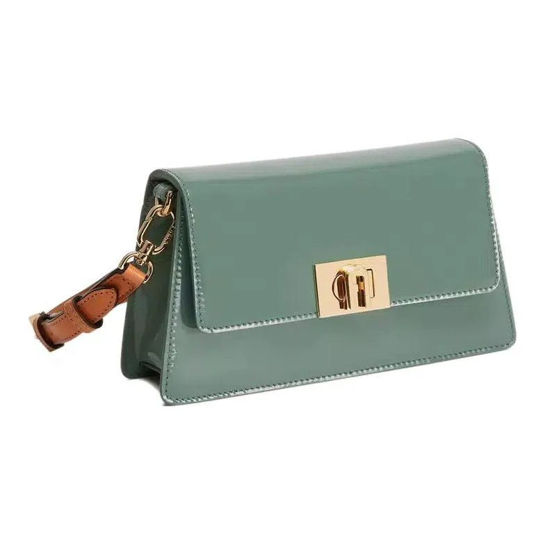Furla Shiny Leather Crossbody Bag Shoulder Bag Women's Olive Green-1