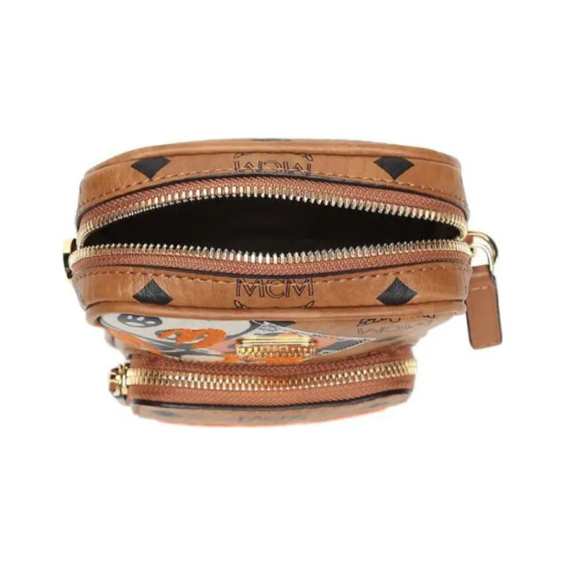 MCM Berlin Visetos Leather Paneled Canvas Shoulder Bag Crossbody Bag Mini Unisex Brown Cognac-4