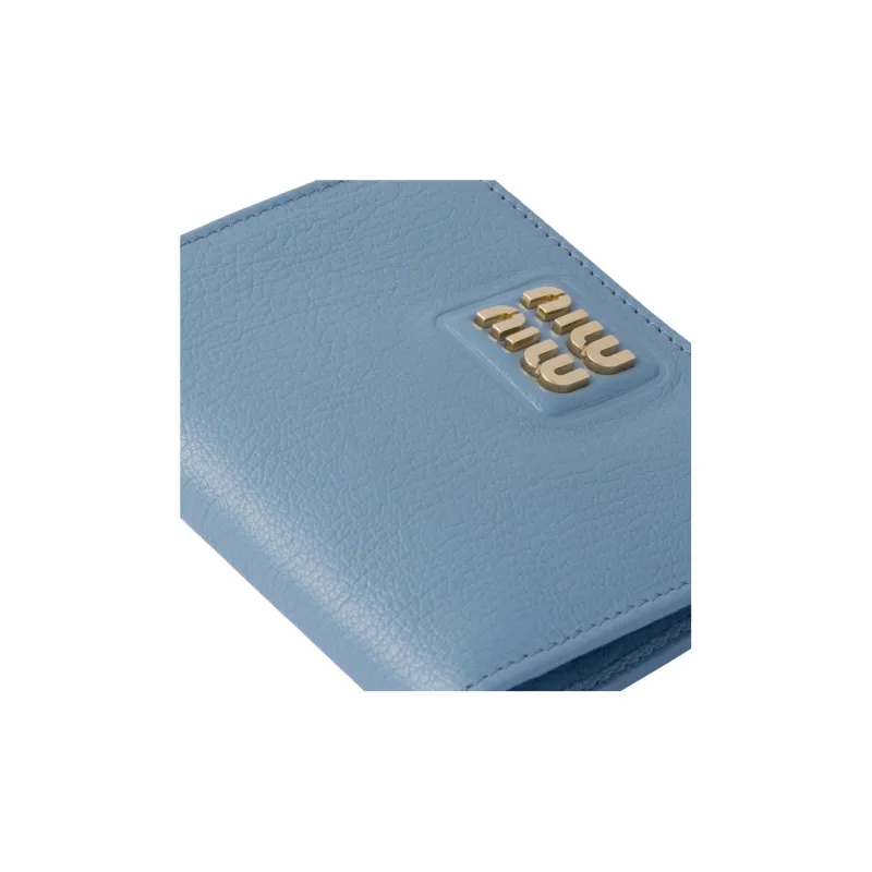 MIU MIU Leather Wallet Trumpets Women's Blue-4