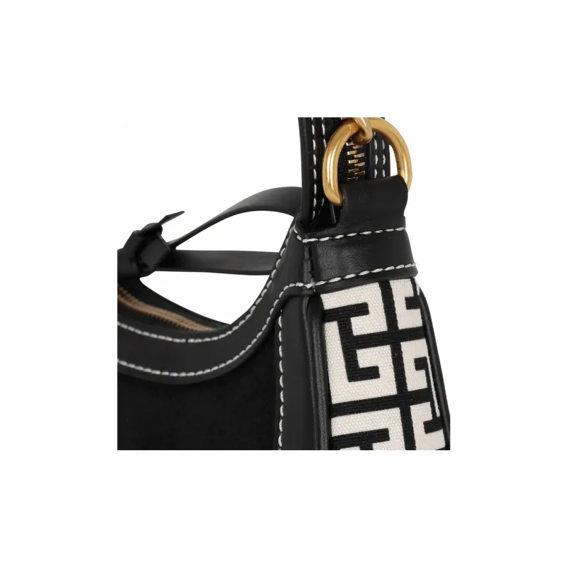 BALMAIN B ARMY Cotton With Calfskin Handbag, Shoulder Bag Women's Black-5